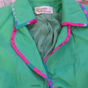 Lourdes Chavez Green Blazer with Pink Trim